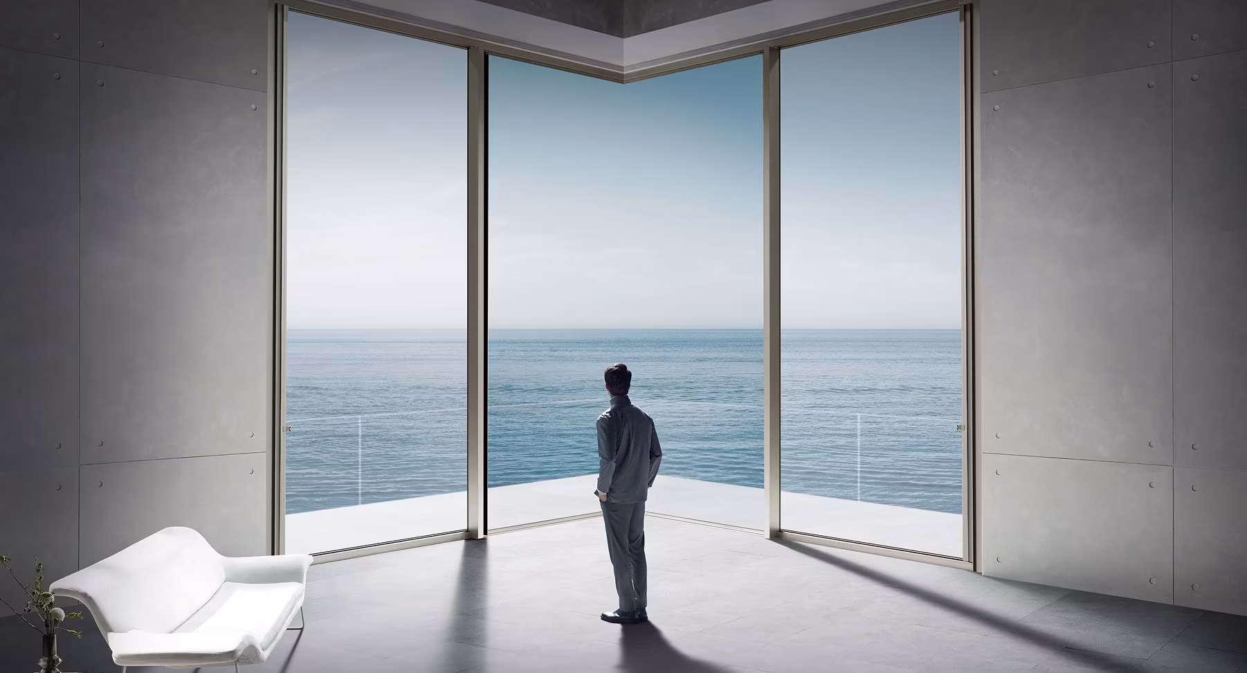Modern luxury villa interior featuring premium sliding glass doors